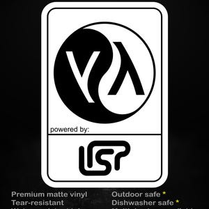 Pegatina "Powered by Lisp": Pegatina de vinilo con un lenguaje clásico de IA y programación funcional, diseño de cultura hacker.