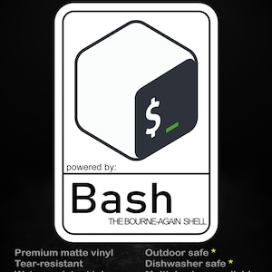 Powered by Bash – Matte Vinyl Sticker for Developers, Sysadmins & Terminal Lovers, 5 sizes