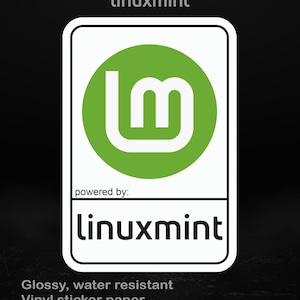 Powered by Linolbox Mint – Glänzende Vinyl-Aufkleber für Programmierer, Systemverwalter & Open-source-Fans