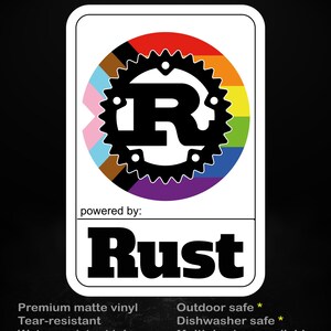 Powered by Rust (Rainbow Circle Edition) Sticker, Laptop Decal