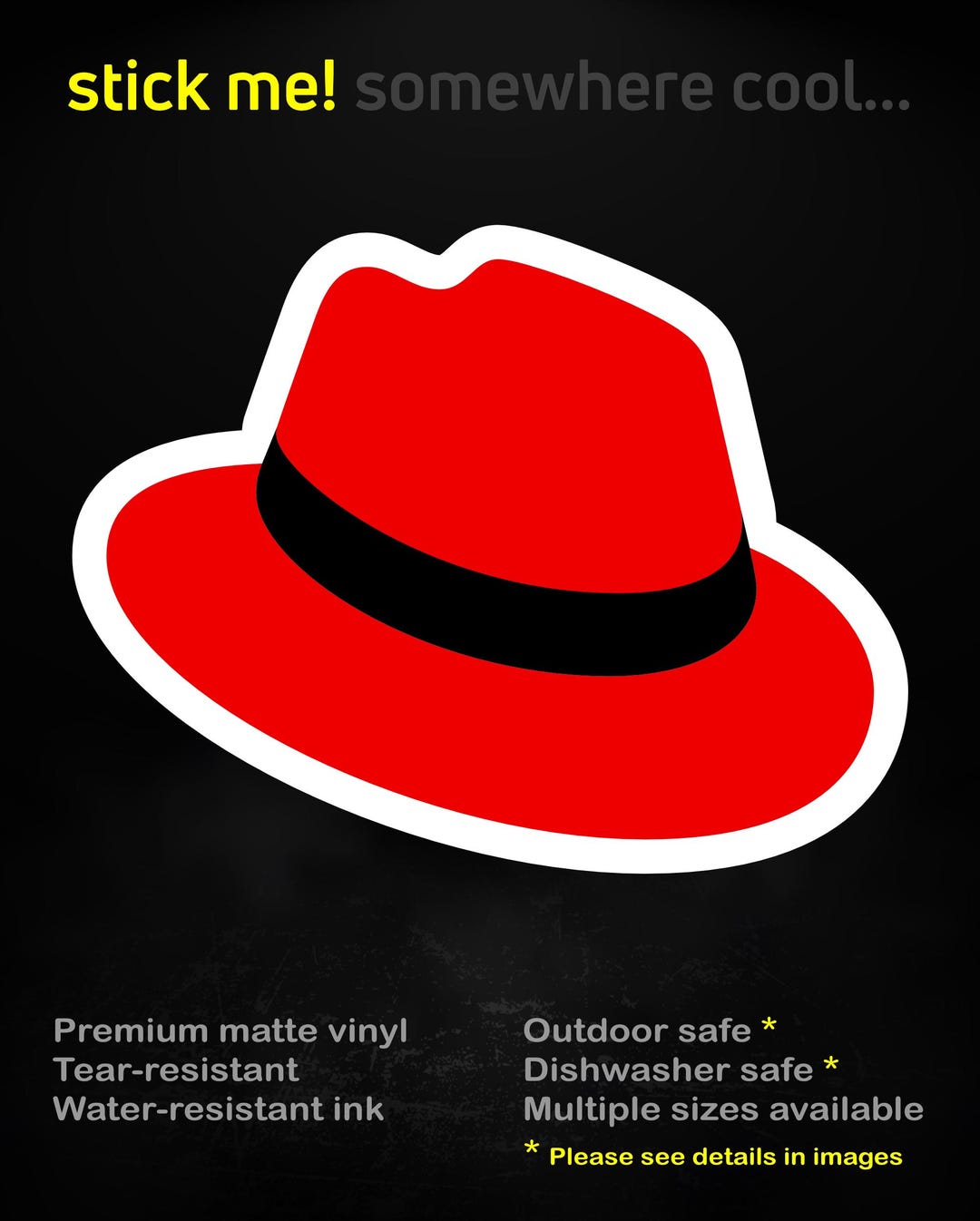 Red Hat Linux Logo Sticker, Matte Laptop Decal for Sysadmins ...