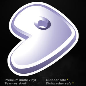 Può includere: Un adesivo bianco a forma di numero 9, con un bordo lilla chiaro e un foro centrale. L'adesivo presenta il testo "stick me! somewhere cool..." ed è realizzato in vinile opaco di alta qualità, resistente agli strappi e all'inchiostro resistente all'acqua.