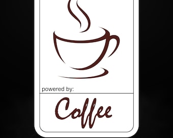 Pegatina Powered by Coffee – Vinilo mate para portátiles y tazas – Regalo para baristas
