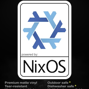 Pegatina de vinilo con tecnología de NixOS: Linux declarativo y sistemas reproducibles