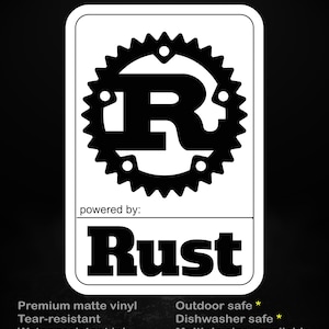 Powered by Rust Programming Language Sticker, Laptop Decal