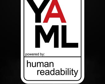 Powered by YAML – Naklejka winylowa z czytelnością dla człowieka | Humor dla programistów i DevOps