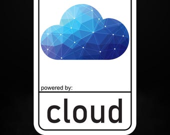 Adesivo de vinil fosco "Powered by Cloud" para desenvolvedores, administradores de sistemas e engenheiros de nuvem.