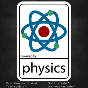Aangedreven door natuurkunde sticker, wetenschappelijke laptopsticker