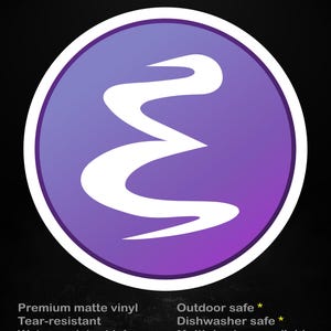 May include: A circular sticker featuring a white, wavy design set against a purple and blue gradient. The text "stick me! somewhere cool..." is at the top. The sticker is made of premium matte vinyl, tear-resistant, and water-resistant ink. It is also dishwasher safe.