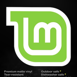 Puede incluir: Una pegatina verde y blanca con el texto "stick me! somewhere cool...". La pegatina presenta un diseño estilizado de la letra "m" en blanco sobre un fondo verde. Texto adicional indica que es vinilo mate de primera calidad, resistente al desgarro y al agua.