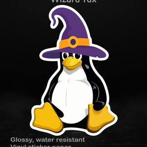 Wizard Tux – Glossy Vinyl Sticker for Linux Fans, Sysadmins and AD&D Wizards