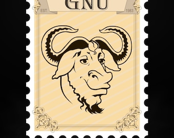 Vintage GNU Mascot Stamp Sticker – Retro Sepia Open Source Decal