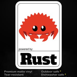 Powered by Rust (CuddlyFerris Edition) Sticker, Laptop Decal