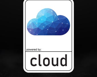 Powered by Cloud – 開発者、システム管理者、クラウドエンジニア向けの光沢のあるビニールステッカー