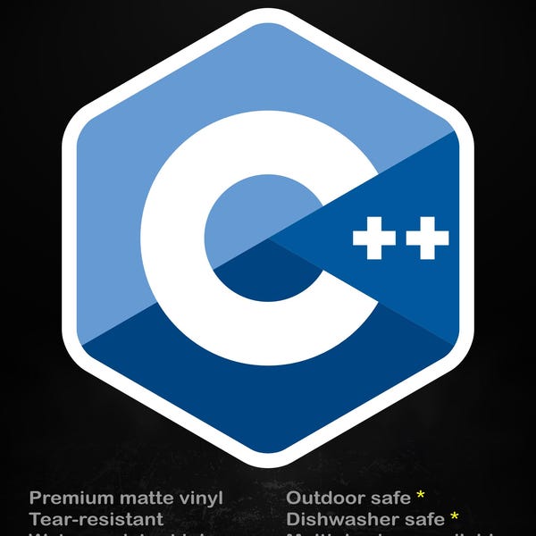 Naklejka z logo C++ | Matowa naklejka na laptopa dla programistów i inżynierów, 5 rozmiarów