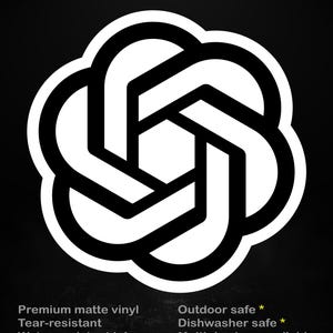 Könnte beinhalten: Ein schwarz-weißer Aufkleber mit einem geometrischen Design. Der Aufkleber hat den Text "stick me! somewhere cool..." oben. Zusätzlicher Text enthält "Premium matte vinyl", "Tear-resistant", "Water-resistant ink", "Outdoor safe" und "Dishwasher safe".