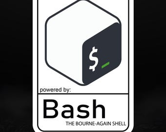 Powered by Bash – 開発者、システム管理者、ターミナル愛好家向けの光沢のあるビニールステッカー、5サイズ