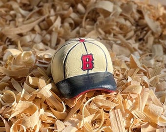 Custom Miniature Wooden Baseball Caps - Hand Carved and Painted To Order