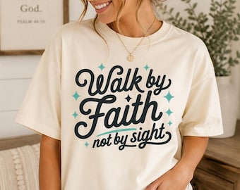 Camiseta "Camina por fe", camiseta con estampado cristiano, camiseta con temática religiosa, regalo religioso para mujer.