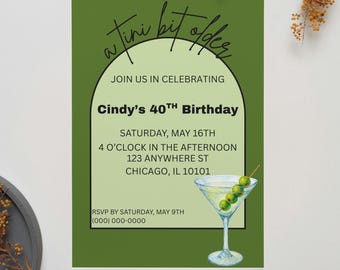 Martini Birthday Invitation, Bold Dirty Thirty, Editable Canva Template (Digital Download)