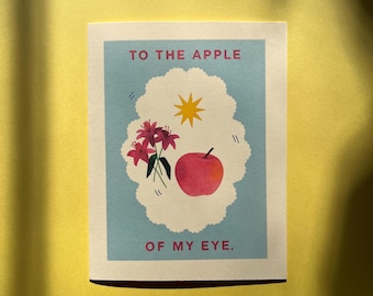 Apple of My Eye Watercolor Greeting Card – Blank Inside, Ivory Card Stock