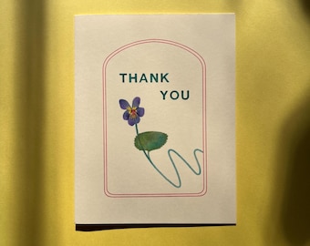 Illustrated Violet Thank You Card – Blank Inside, Ivory Card Stock