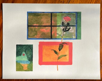 Safflower Sun Watercolor Art Print