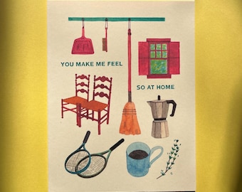 Feel So At Home Watercolor Greeting Card – Blank Inside, Ivory Card Stock