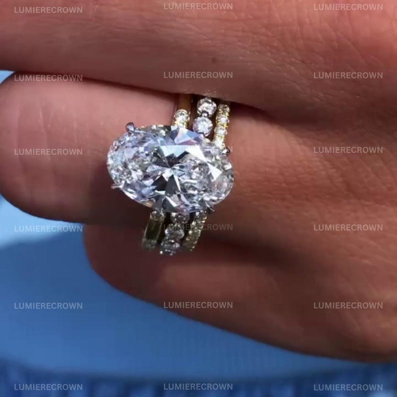Oval Engagement Ring, Distance Pave 14K Solid Gold Moissanite Ring With ...