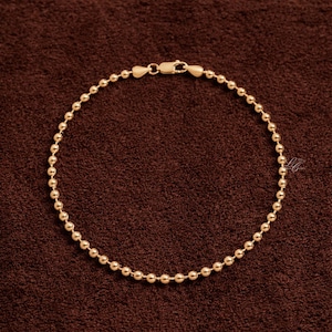 14K Gold Ball Bracelet, 3 mm Beaded Bracelet Solid Gold, Stackable Bracelet for Women, Birthday/Anniversary Gifts, Minimalist Bracelet