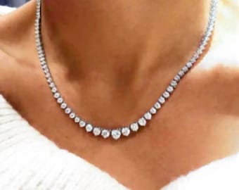 3 Zinken Tennis Halskette 925 Sterling Silber Moissanite Tennis Eternity Kette Runde Diamant Geschenk für sie Tennis Kette Halskette Schmuck
