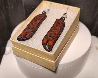 3" Wing Tip Earrings crafted from mahogany wood, in a PNW Coastal design