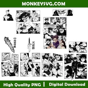 Jujutsu Kaisen Character Manga Style Bundle PNG File, Gojo Meggumi Sukuna Choso Tojo Todo PNG SVG, Anime Digital Download