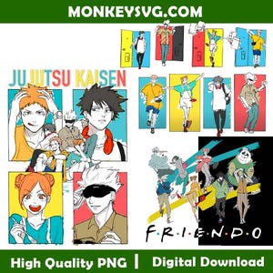 Jujutsu Kaisen Colorful Bundle PNG File, Jujutsu Kaisen File Design, Gojo Team Yuji Megumi Nobara PNG, Anime Digital Download