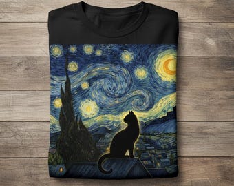 Starry Night Cat Art Shirt