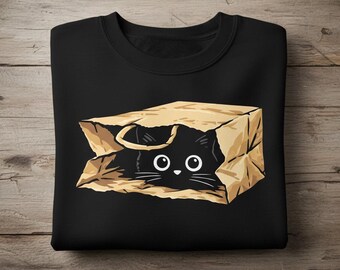 T-shirt drôle de chat dans un sac en papier T-shirt graphique mignon de chat d'épicerie