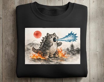 T-shirt chat aquarelle japonais Catzilla T-shirt art monstre
