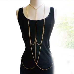 Gold Cross Body Chain Harness Necklace