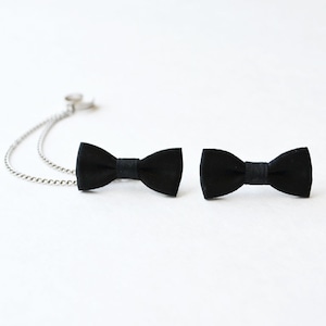 Black Bow Silver Chain Ear Cuff Earrings