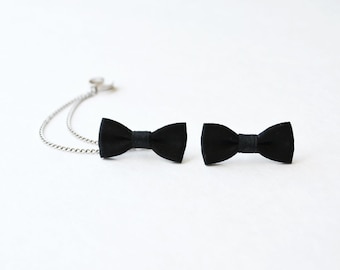 Black Bow Silver Chain Ear Cuff Earrings