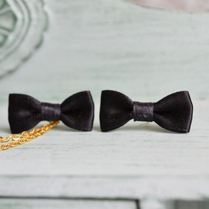 Black Bow Gold Double Chain Ear Cuff Earrings Pair image 3