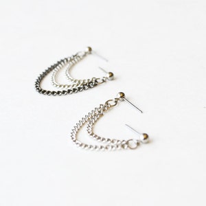 Silver and Black Chains Cartilage Lobe Double Pierce Earrings (Set of 2)