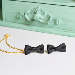 Black Bow Gold Double Chain Ear Cuff Earrings Pair image 2