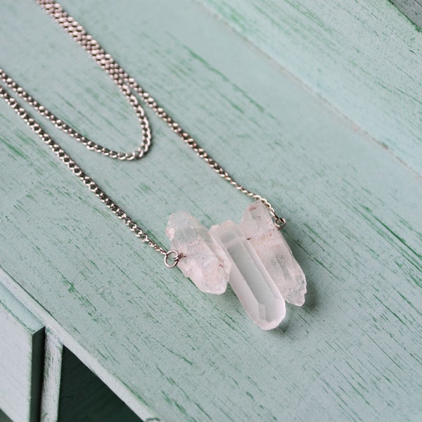 Rough Crystal Quartz Silver Chain Necklace