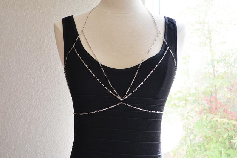 Silver Geometric Body Chain Bralette image 1