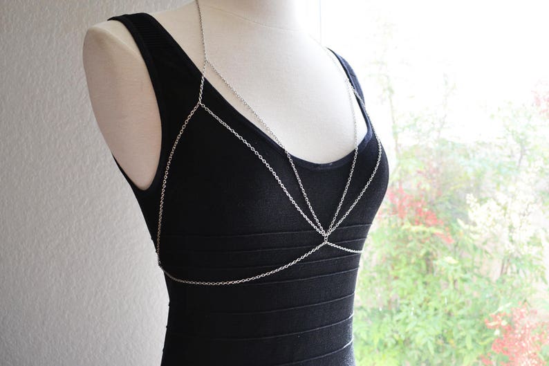 Silver Geometric Body Chain Bralette image 2