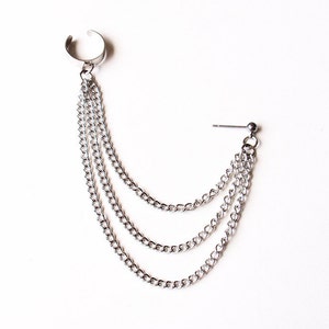 Silver Triple Chain Ear Cuff Earring Single-Side image 3