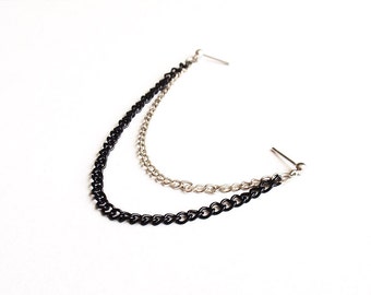 Silver and Black Double Chain Double Pierce Earring (Single-Side)