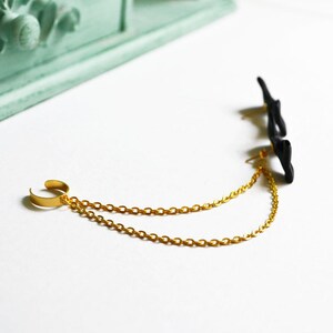 Black Bow Gold Double Chain Ear Cuff Earrings Pair image 5