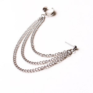 Silver Triple Chain Ear Cuff Earring (Single-Side)